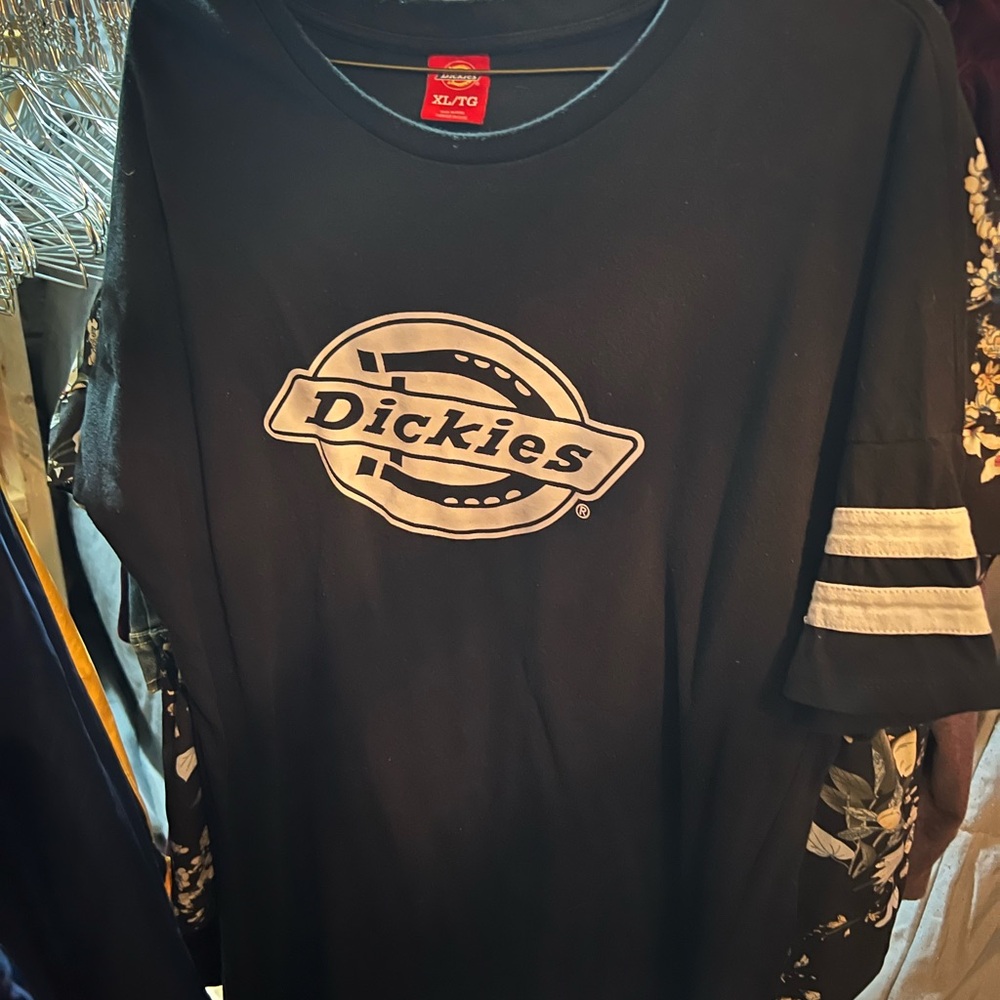 Dickies Black Tee with Logo and Striped Sleeves dress